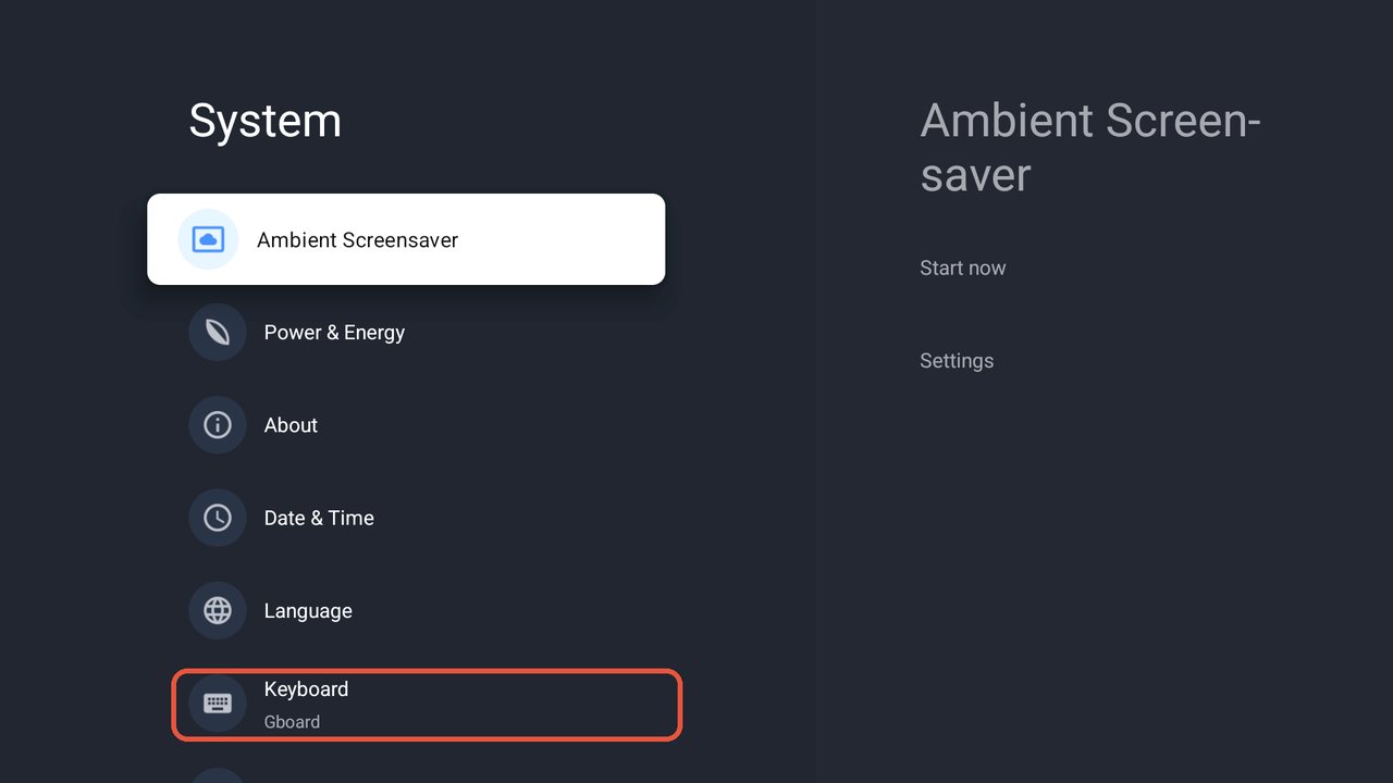 خيار Keyboard داخل System