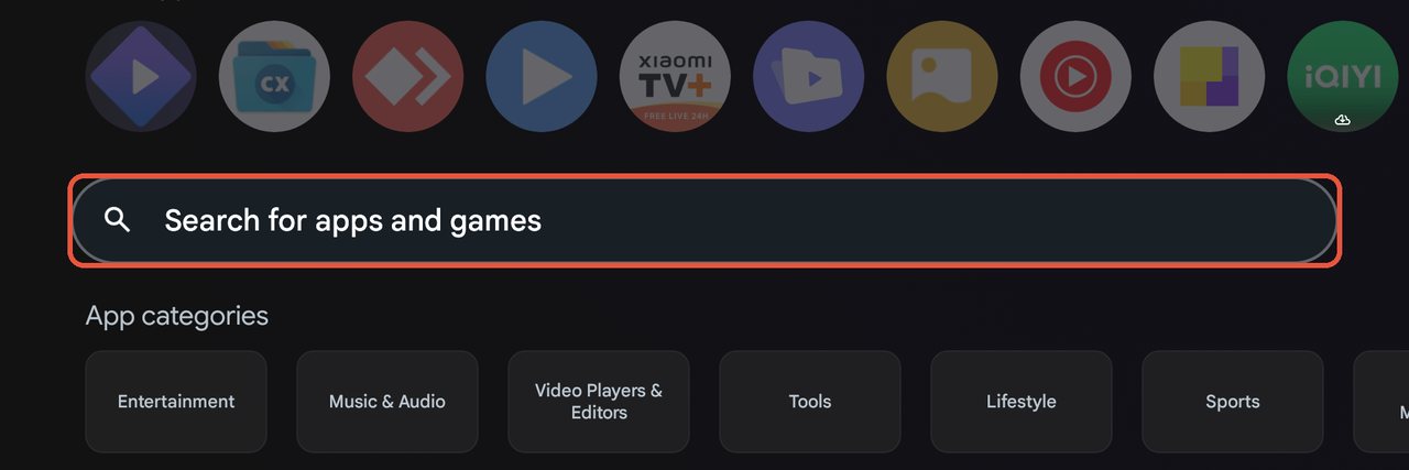 مربع البحث عن التطبيقات والألعاب